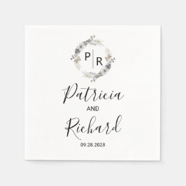 Monogram Waterverf Floral Wedding Servet