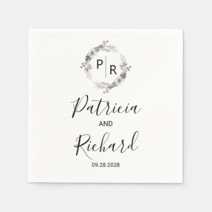 Monogram Waterverf Floral Wedding Servet