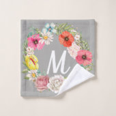 Monogram Waterverf Floral Wreath Bad Handdoek (Wasdoekje)