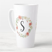 Monogram Waterverf Floral Wreatroze witte rozen Latte Mok (Linkerhoek)