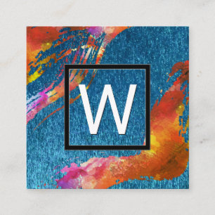 Monogram Waterverf geborsteld   Blauwe textuur Vierkante Visitekaartje