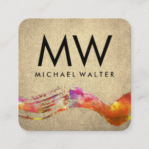 Monogram Waterverf geborsteld met Chic Gold Leathe Vierkante Visitekaartje