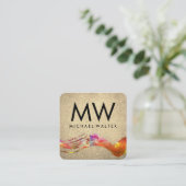 Monogram Waterverf geborsteld met Chic Gold Leathe Vierkante Visitekaartje (Staand voorkant)