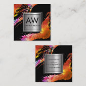 Monogram Waterverf geborsteld | Metalen banner Vierkante Visitekaartje (Voorkant / Achterkant)