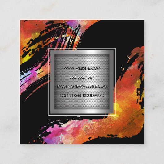 Monogram Waterverf geborsteld | Metalen banner Vierkante Visitekaartje (Achterkant)