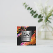 Monogram Waterverf geborsteld | Metalen banner Vierkante Visitekaartje (Staand voorkant)