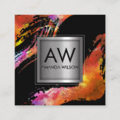 Monogram Waterverf geborsteld | Metalen banner Vierkante Visitekaartje (Voorkant)