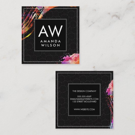 Monogram Waterverf geborsteld wervelpatroon Vierkante Visitekaartje (Voorkant / Achterkant)