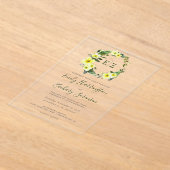 Monogram Waterverf Geel Floral Wreath Wedding Acryl Uitnodigingen (Laagn)