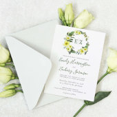 Monogram Waterverf Geel Floral Wreath Wedding Kaart