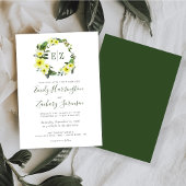 Monogram Waterverf Geel Floral Wreath Wedding Kaart