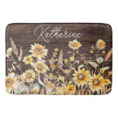 Monogram Waterverf Geel Zonnebloem Field Wood Badmat (Voorkant)