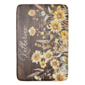 Monogram Waterverf Geel Zonnebloem Field Wood Badmat (Voorkant Verticaal)