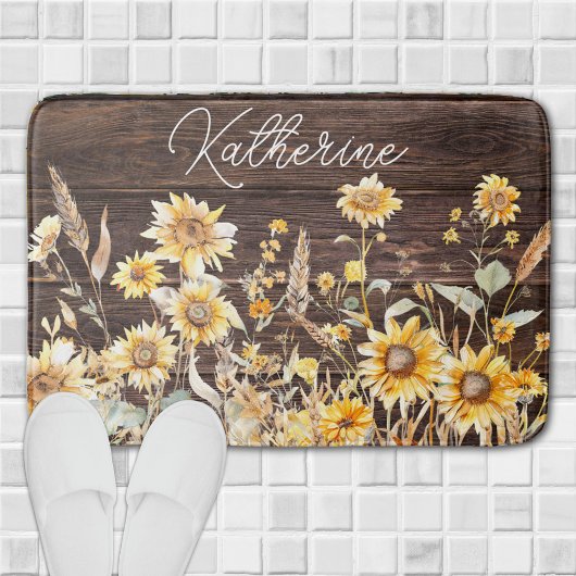 Monogram Waterverf Geel Zonnebloem Field Wood Badmat