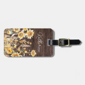 Monogram Waterverf Geel Zonnebloem Field Wood Bagagelabel (Voorkant horizontaal)