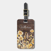 Monogram Waterverf Geel Zonnebloem Field Wood Bagagelabel (Voorkant verticaal)