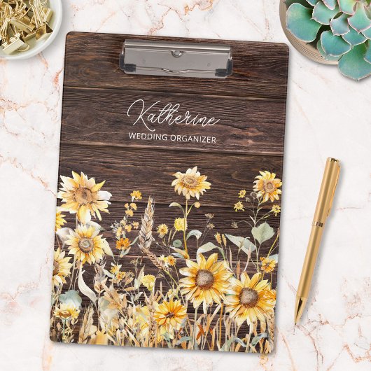 Monogram Waterverf Geel Zonnebloem Field Wood Klembord