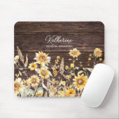 Monogram Waterverf Geel Zonnebloem Field Wood Muismat (Met muis)