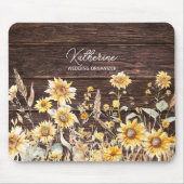 Monogram Waterverf Geel Zonnebloem Field Wood Muismat (Voorkant)