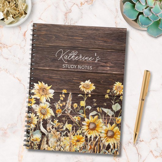 Monogram Waterverf Geel Zonnebloem Field Wood Notitieboek