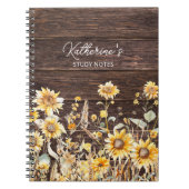Monogram Waterverf Geel Zonnebloem Field Wood Notitieboek (Voorkant)