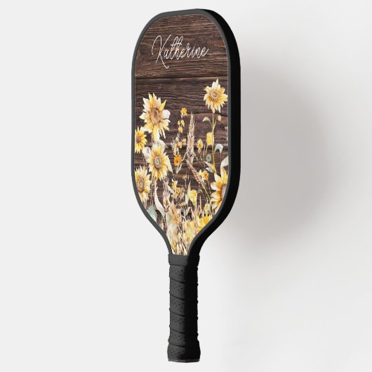 Monogram Waterverf Geel Zonnebloem Field Wood Pickleball Paddle (Links)
