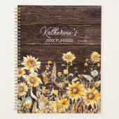 Monogram Waterverf Geel Zonnebloem Field Wood Planner (Voorkant)