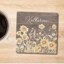 Monogram Waterverf Geel Zonnebloem Field Wood