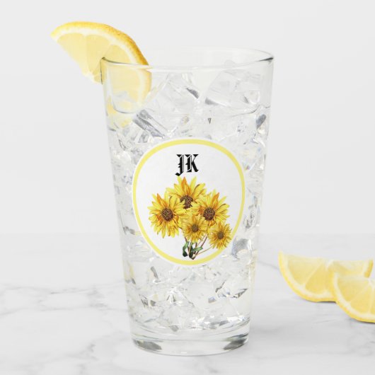 Monogram Waterverf Geel zonnebloem Tumbler Glas (Voorkant ijs)