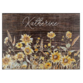 Monogram Waterverf Gele Zonnebloemveld Hout Snijplank (Voorkant)
