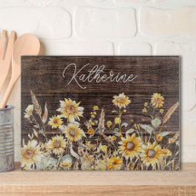 Monogram Waterverf Gele Zonnebloemveld Hout
