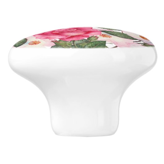 Monogram Waterverf Gentle roze witte rozen Keramische Knop (Zijkant)