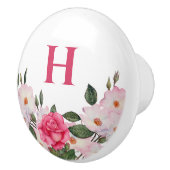 Monogram Waterverf Gentle roze witte rozen Keramische Knop (Rechts)