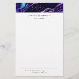 Monogram Waterverf Geode Deep Blue Paars Agate Briefpapier