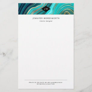 Monogram Waterverf Geode Green Agate Malachite Briefpapier