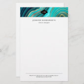 Monogram Waterverf Geode Green Agate Malachite Briefpapier (Voorkant / Achterkant)