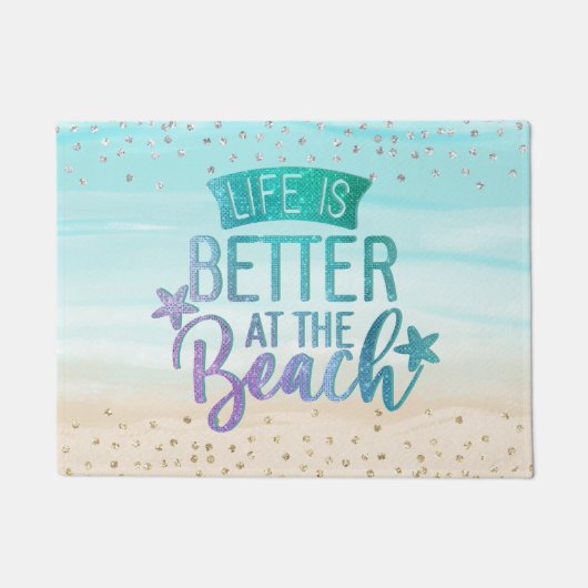 Monogram Waterverf Glitter Life is beter strand Deurmat (Voorkant)