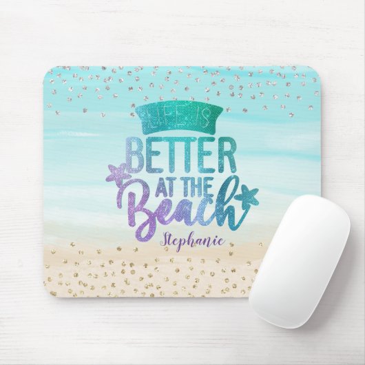 Monogram Waterverf Glitter Life is beter strand Muismat (Met muis)