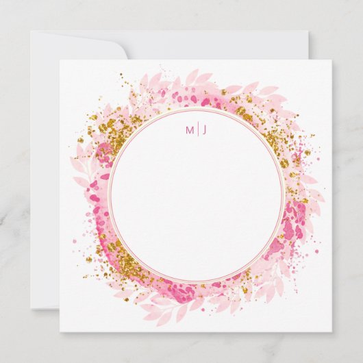 Monogram Waterverf Glitter Wedding Dank je Bedankkaart (Voorkant)