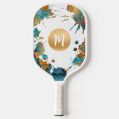 Monogram Waterverf Gold Turquoise Oranje Splatter Pickleball Paddle (Achterkant)