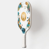 Monogram Waterverf Gold Turquoise Oranje Splatter Pickleball Paddle (Links)