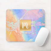 Monogram waterverf goudturquoise oranje paars muismat (Met muis)