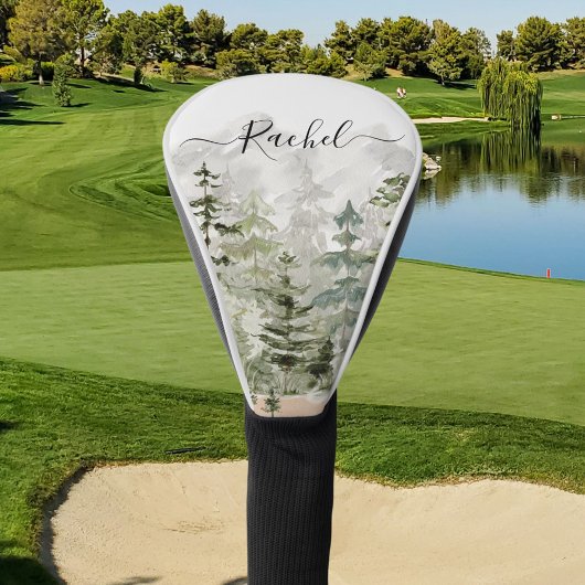 Monogram Waterverf Groen Dennenbos op Berg Golfheadcover