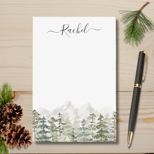 Monogram Waterverf Groen Dennenbos op Berg Post-it® Notes