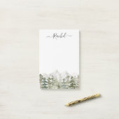 Monogram Waterverf Groen Dennenbos op Berg Post-it® Notes (Op bureau)