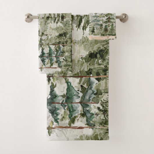 Monogram Waterverf Groene dennenbos op de berg Bad Handdoek (Insitu)