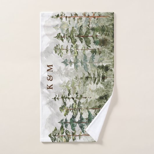 Monogram Waterverf Groene dennenbos op de berg Bad Handdoek (Handdoek)