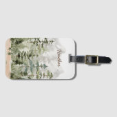 Monogram Waterverf Groene dennenbos op de berg Bagagelabel (Voorkant (horizontaal))