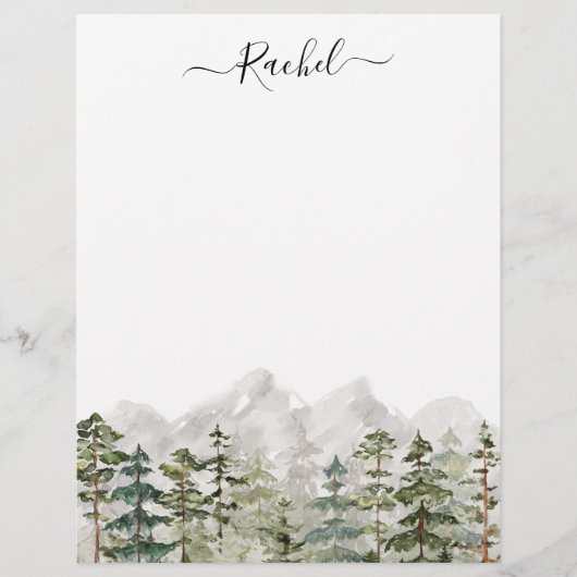 Monogram Waterverf Groene dennenbos op de berg Briefhoofd (Voorkant)