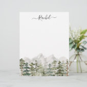 Monogram Waterverf Groene dennenbos op de berg Briefhoofd (Staand voorkant)
